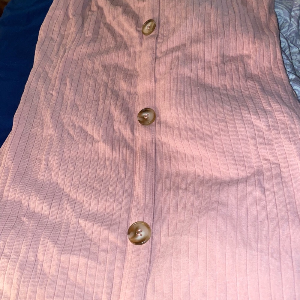 Blush Pink Ribbed Button Dress - Picture 2 of 5